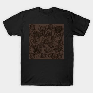Doodled Highland Cows Pattern Brown T-Shirt